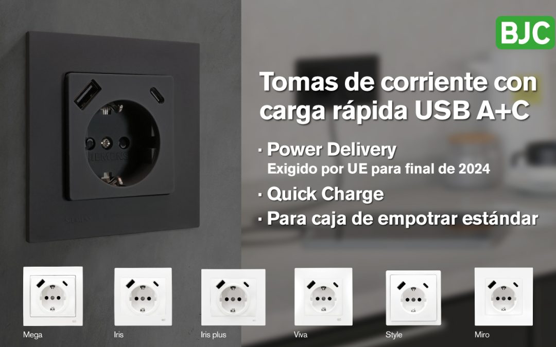 Adapta tus proyectos a la normativa europea EU 2022/2380 con  la nueva Toma Schuko® con Cargador USB A+C Power Delivery de BJC